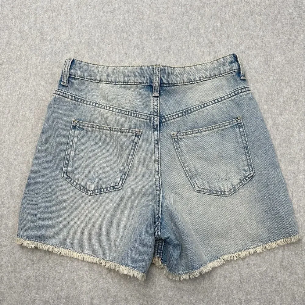 H&M Jeans Shorts Girls 14 High Rise Light Blue Denim Distressed Adjustable Waist